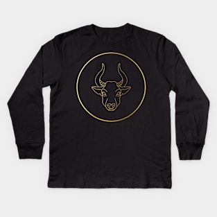 Taurus Zodiac Art Gold Kids Long Sleeve T-Shirt